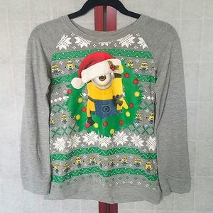 Despicable Me Gray Christmas Minion long-sleeved tee-shirt. Kid's size XL.